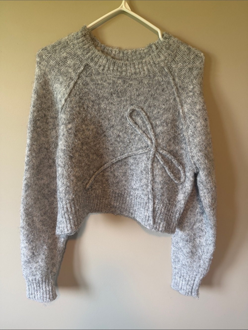 American Eagle Gray Bow Knit Cropped Sweater Balletcore Casual Size Small